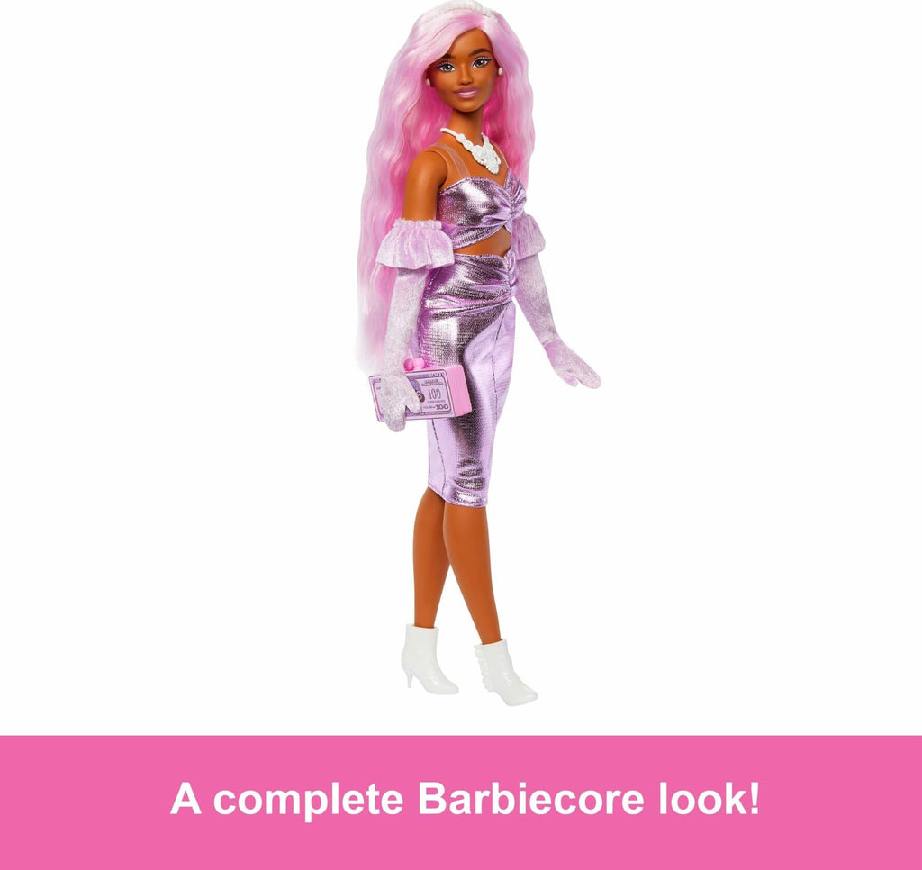 Barbie Deluxe Style Doll #1 Barbiecore Outfit Pink Hair Glossy Pink Dress