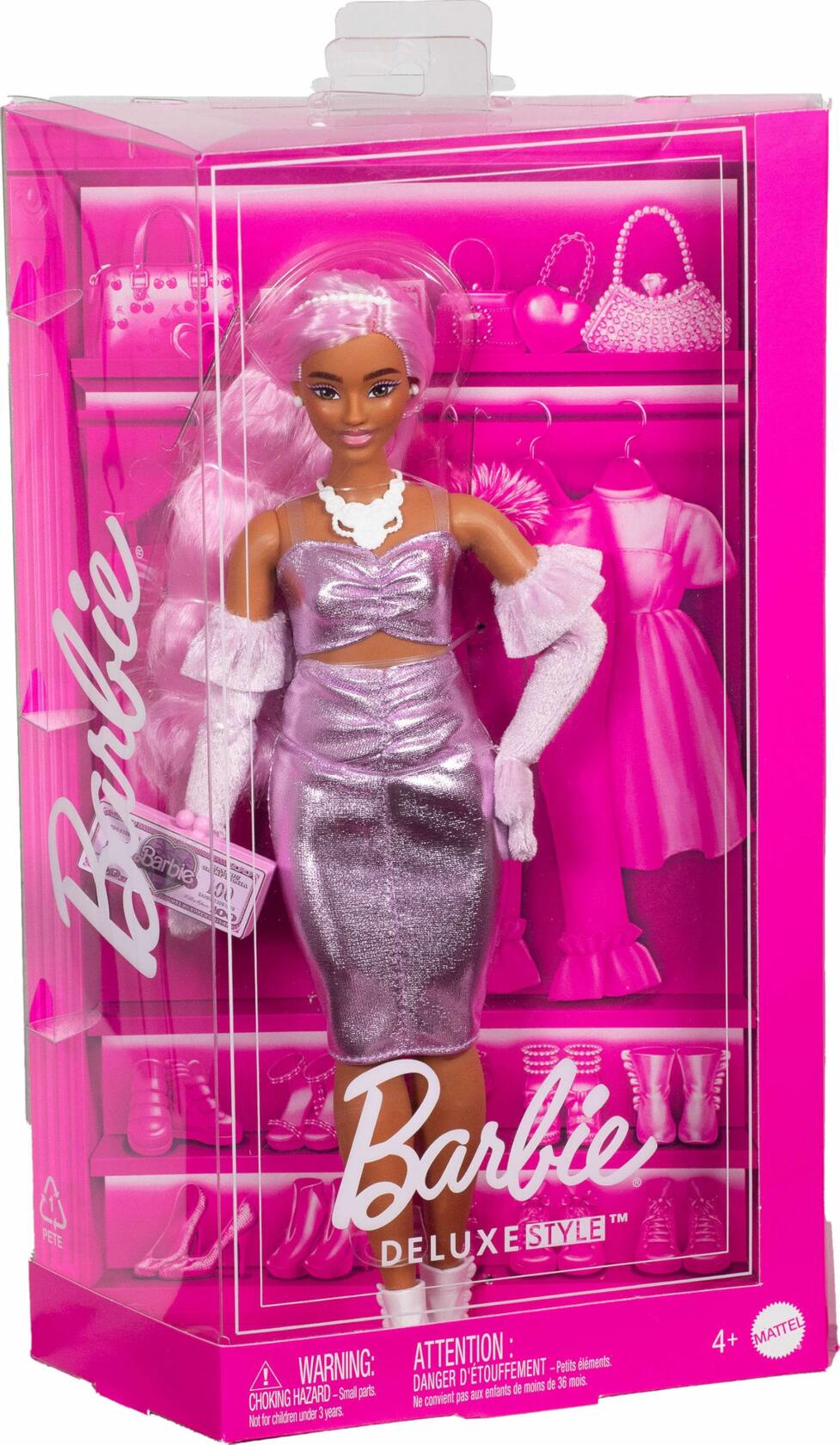 Barbie Deluxe Style Doll #1 Barbiecore Outfit Pink Hair Glossy Pink Dress