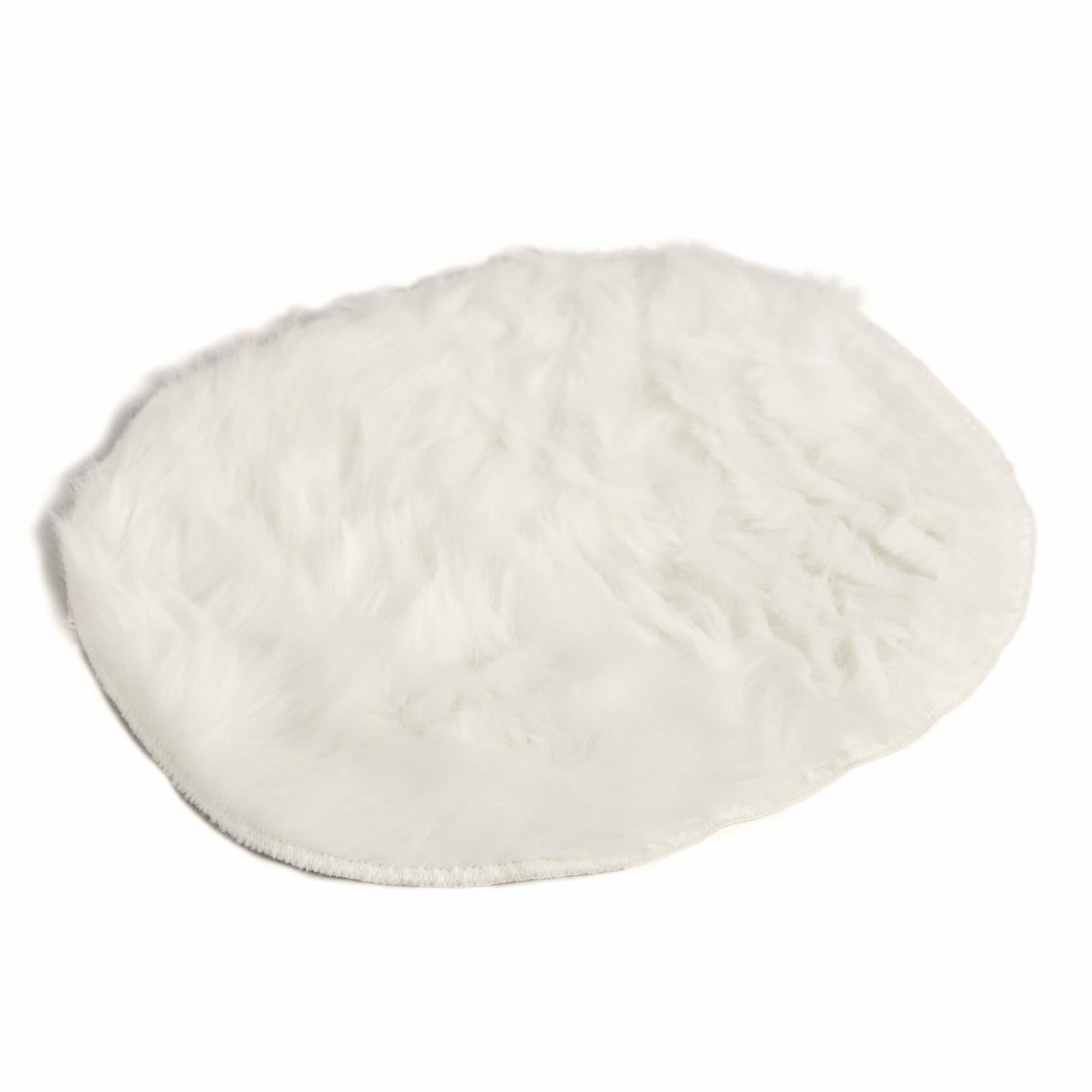 U Brands Round Fur Rug White Faux Sheepskin Soft Fluffy 3ft Diameter