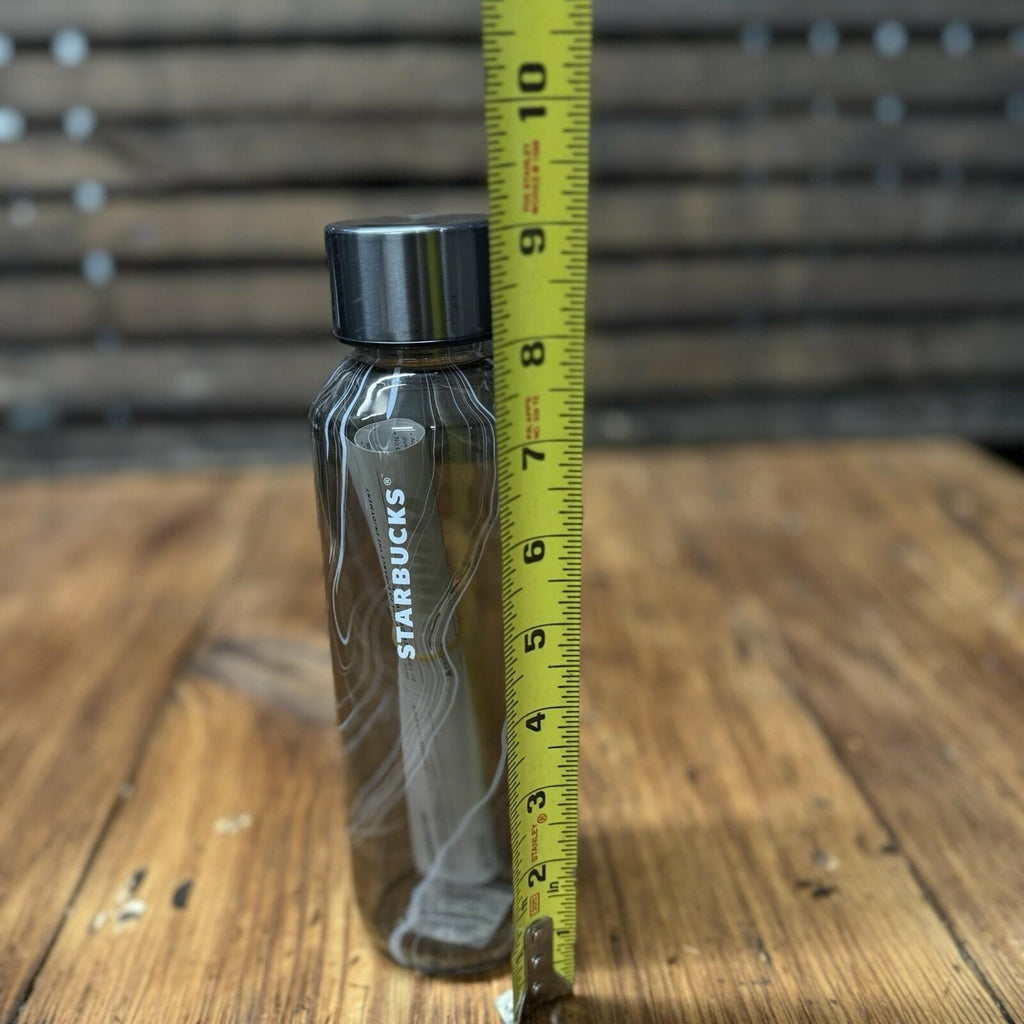 Starbucks Glass Tumbler Black Gray Waves Transparent Charcoal 16oz