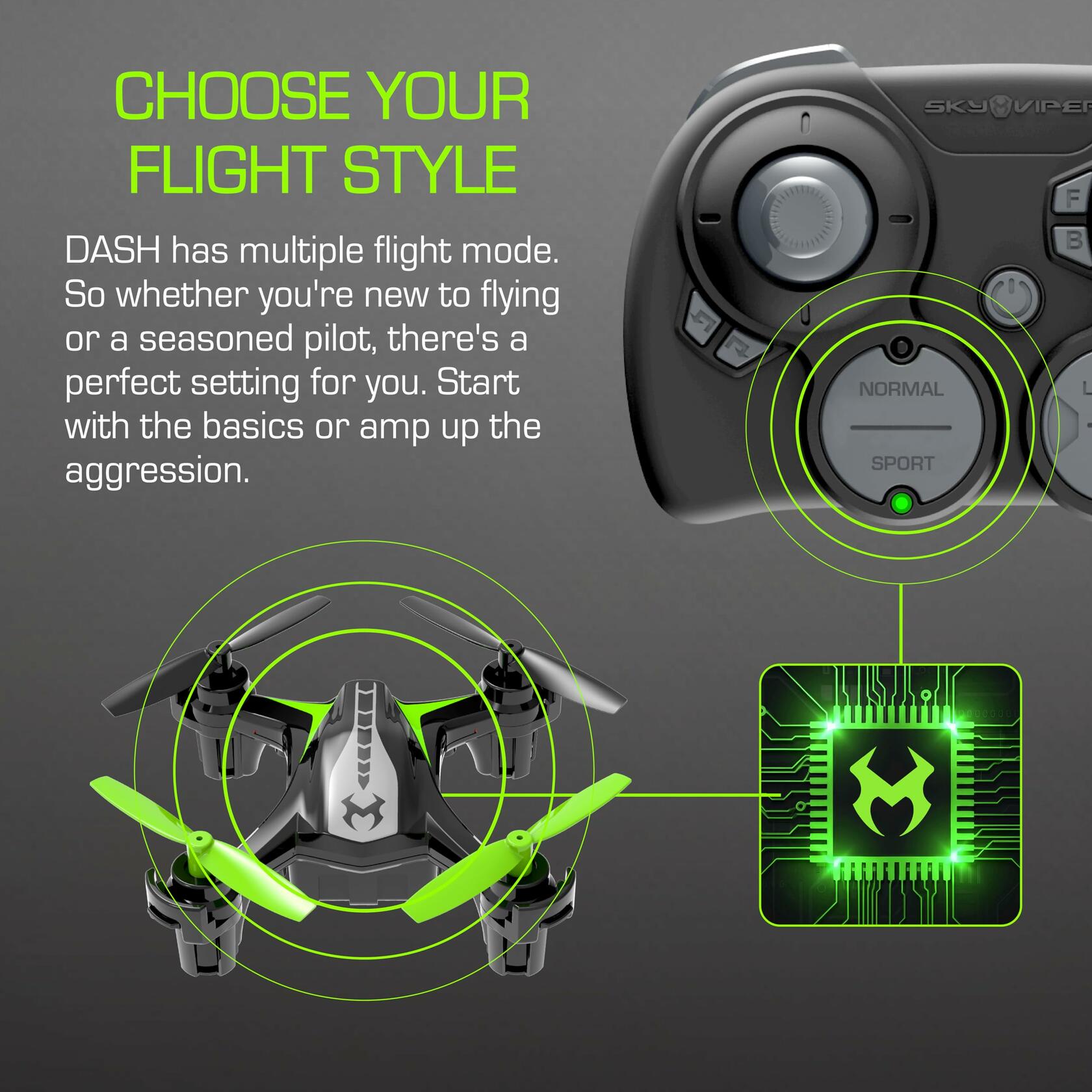[Like New] Sky Viper Dash Nano Drone Black Green Compact Indoor Flying Quadcopter
