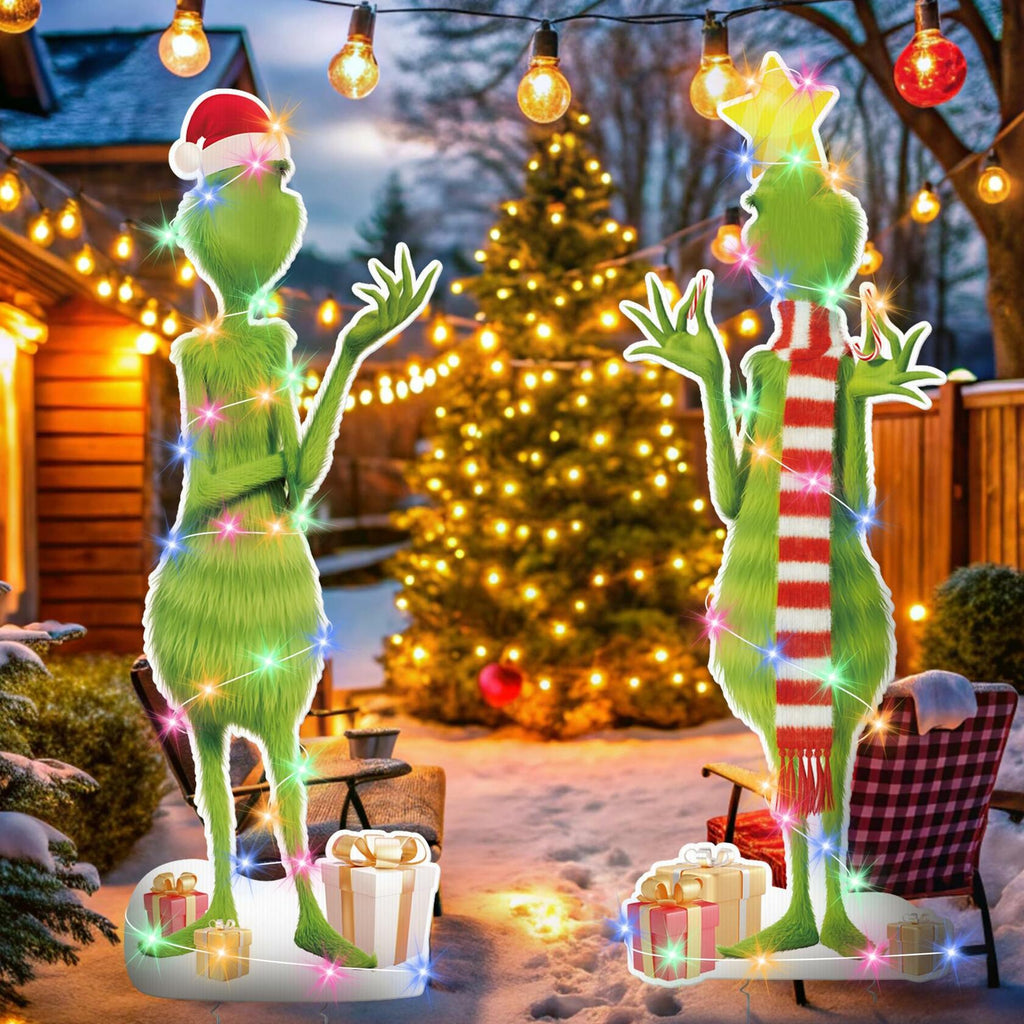 2Pcs Christmas Outdoor Yard Sign with String Light D1 Style Holiday Decor