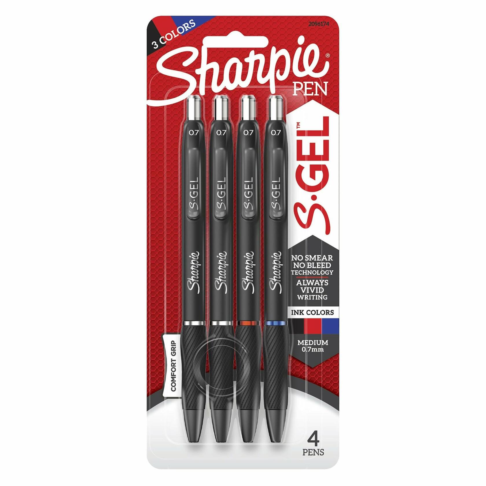 Sharpie S Gel Pens Medium Point 0.7mm Black Barrel Assorted Ink 4 Pack