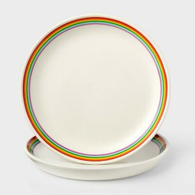 [Like New] Pride Set of 2 Spill the Tea Rainbow Ceramic Stoneware Snack Plates Cream
