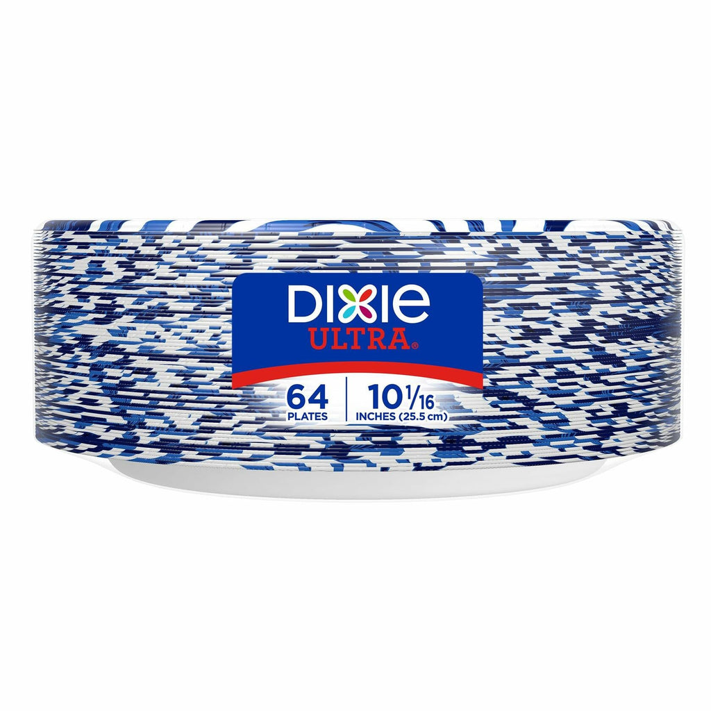 Dixie Ultra Large Paper Plates 10 Inch 64 Count White Indigo Expressive Loops