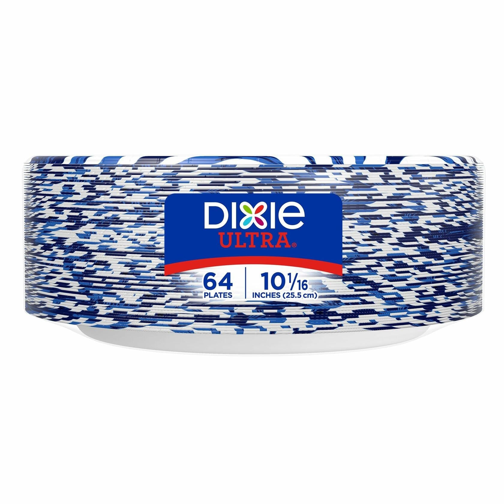 Dixie Ultra Large Paper Plates 10 Inch 64 Count White Indigo Expressive Loops