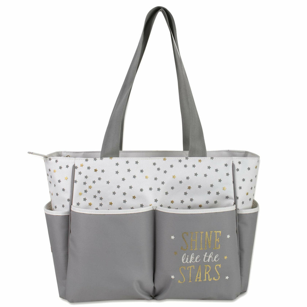 Baby Essentials Diaper Bag Tote 5PC Set Grey Cream Sun Moon Stars