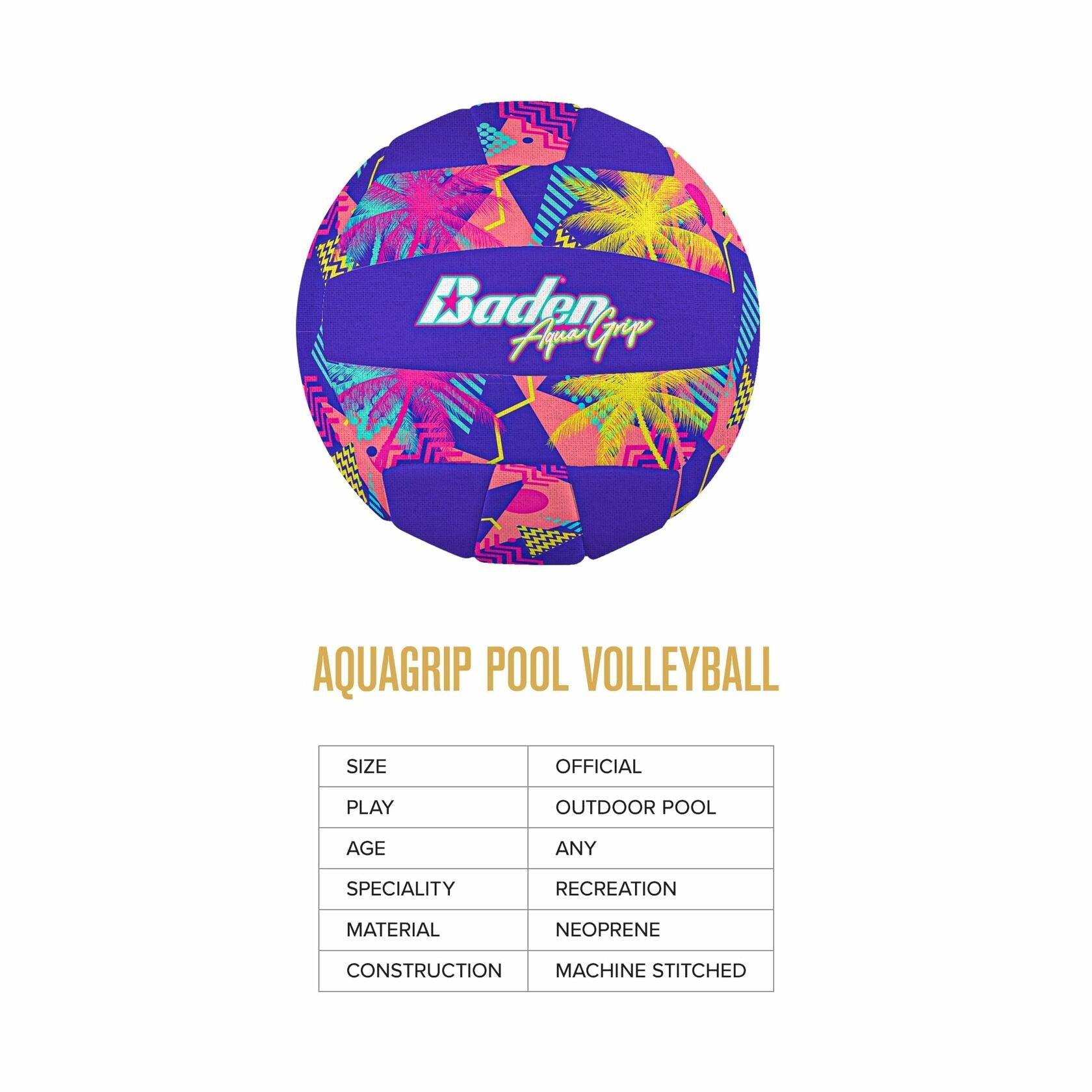 [Like New] Baden Aquagrip Neoprene Pool Volleyball Size 5 Tropical Colors