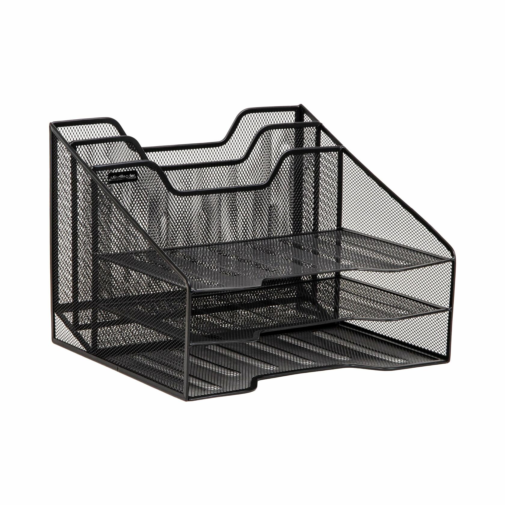 Mind Reader Metal Mesh 3-Tier Desktop File Organizer 5 Compartments Black