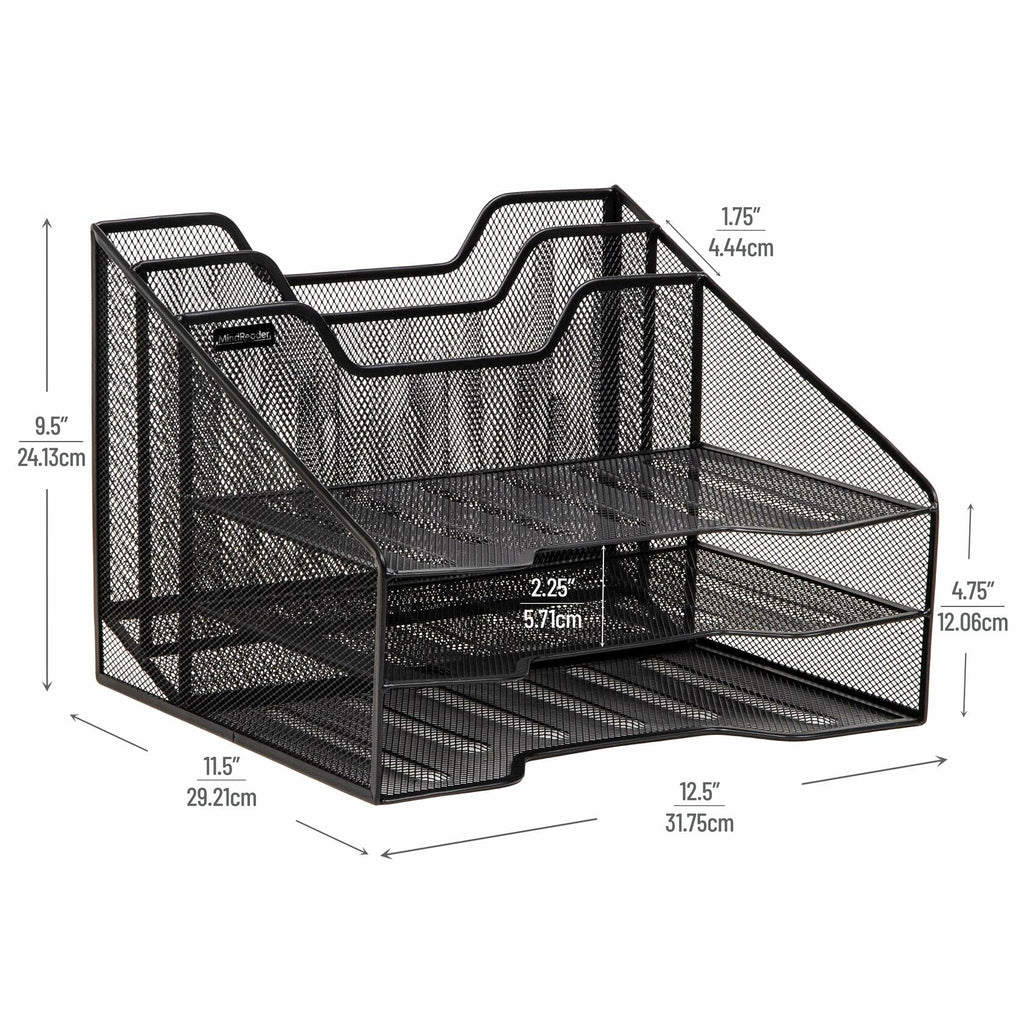 Mind Reader Metal Mesh 3-Tier Desktop File Organizer 5 Compartments Black