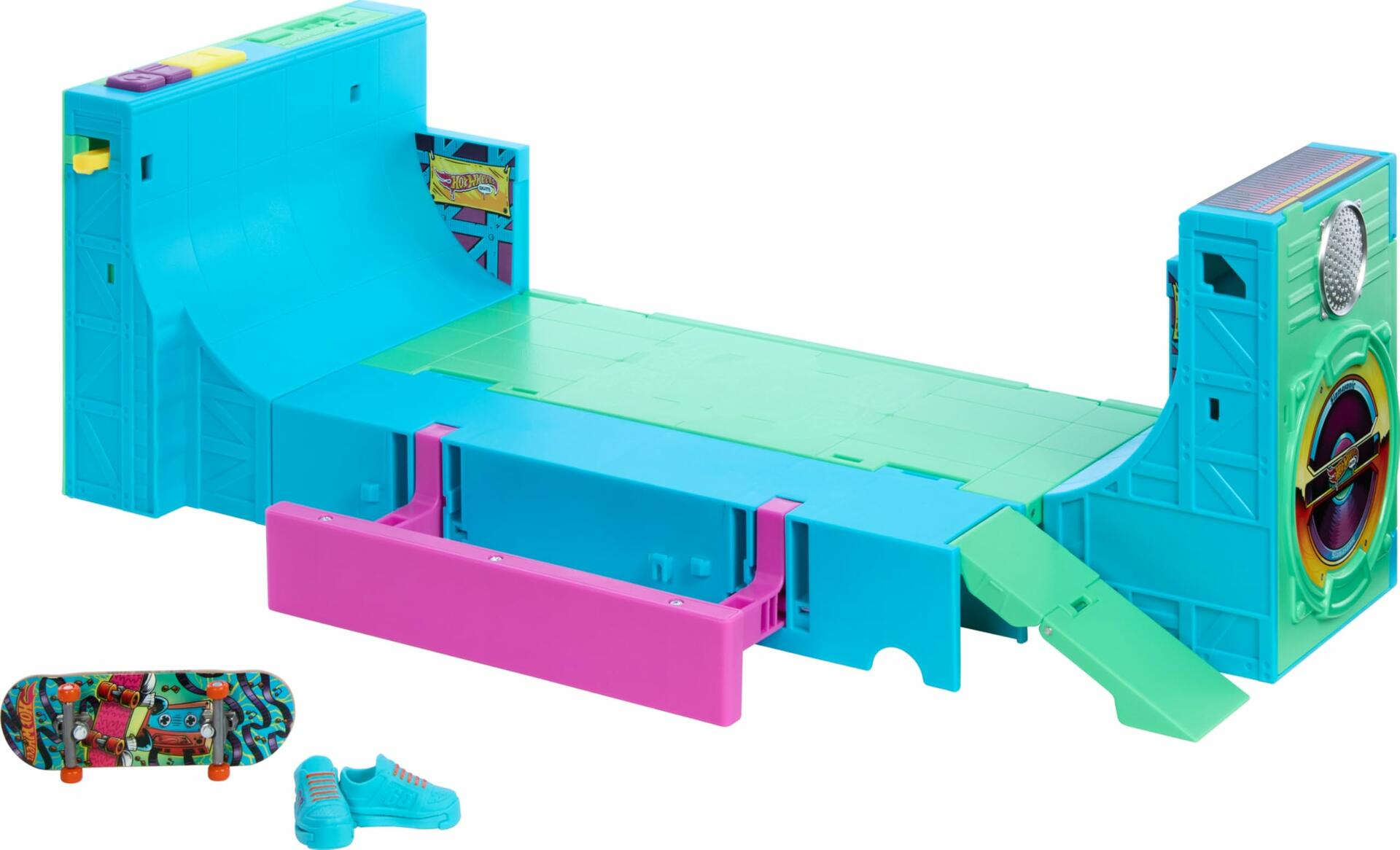 [Like New] Hot Wheels Skate Boombox Skate Park Playset Green Plastic Mattel