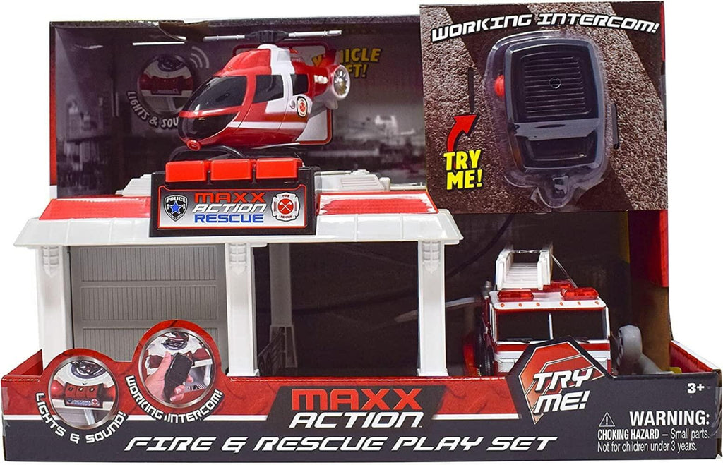 Sunny Days Fire and Rescue Garage Light & Sounds Toy Set with Helicopter & Truck