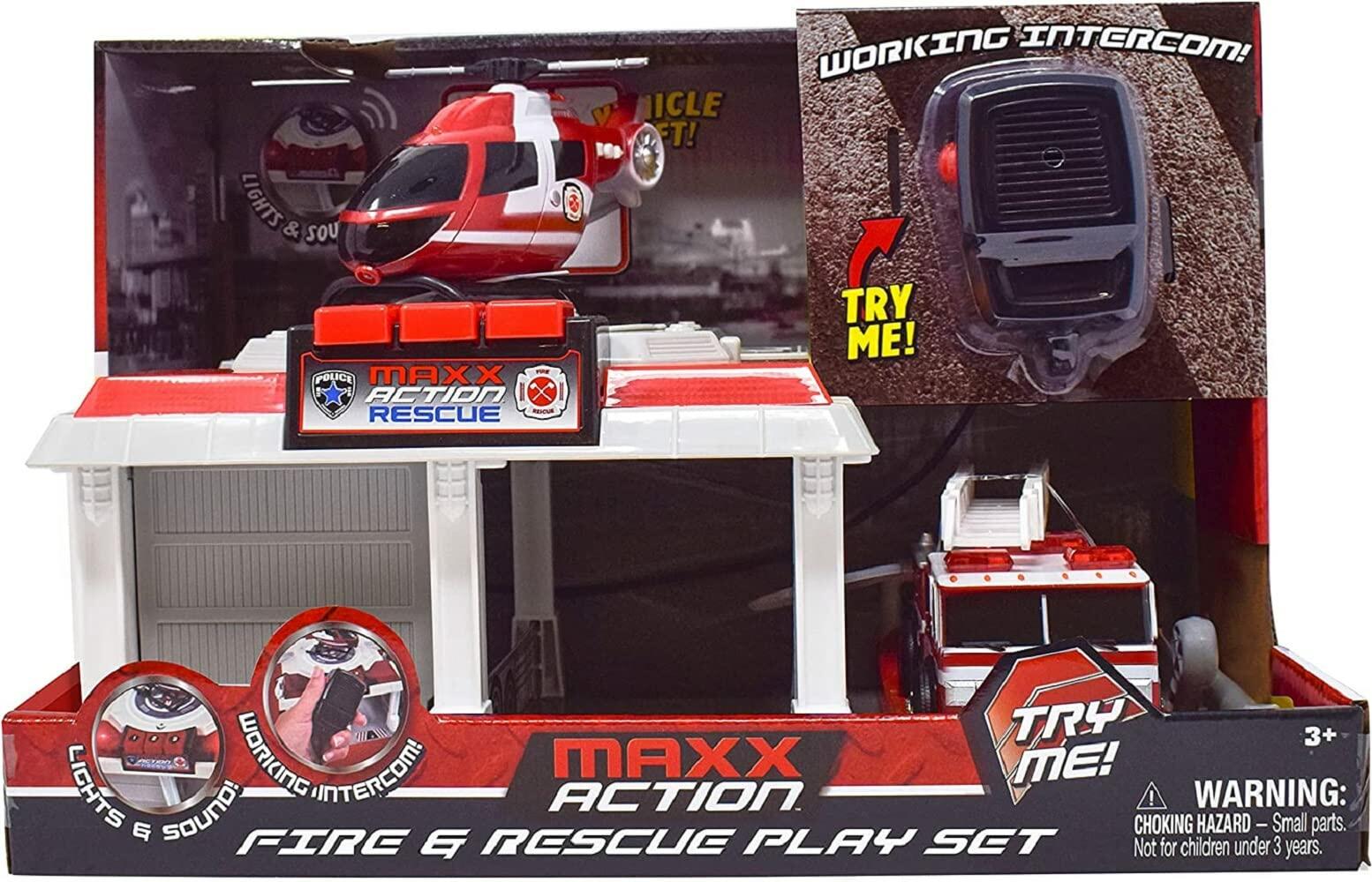 Sunny Days Fire and Rescue Garage Light & Sounds Toy Set with Helicopter & Truck