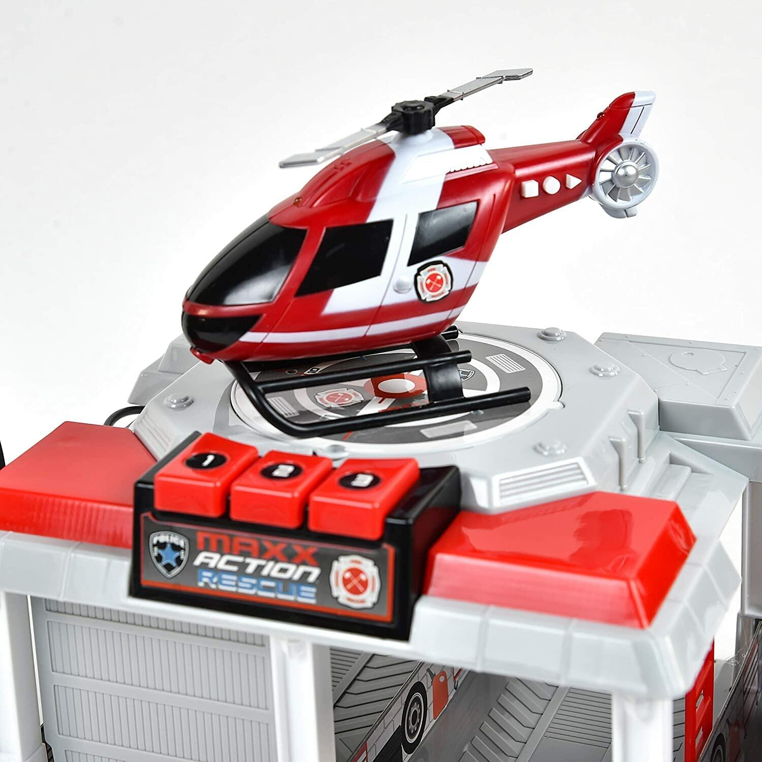 Sunny Days Fire and Rescue Garage Light & Sounds Toy Set with Helicopter & Truck