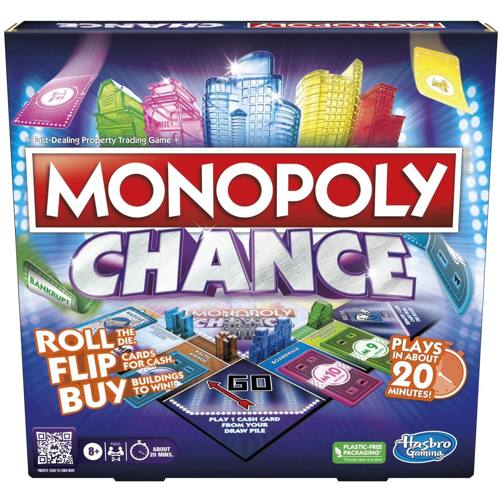 Hasbro Monopoly Chance Board Game Fast-Paced Family Party Ages 8+ 2-4 Players