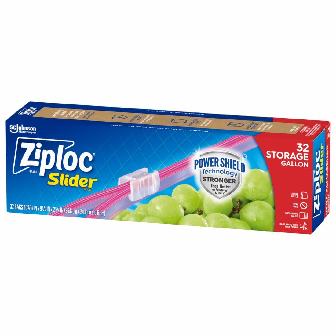Ziploc Gallon Food Storage Slider Bags Power Shield Technology 32 Count