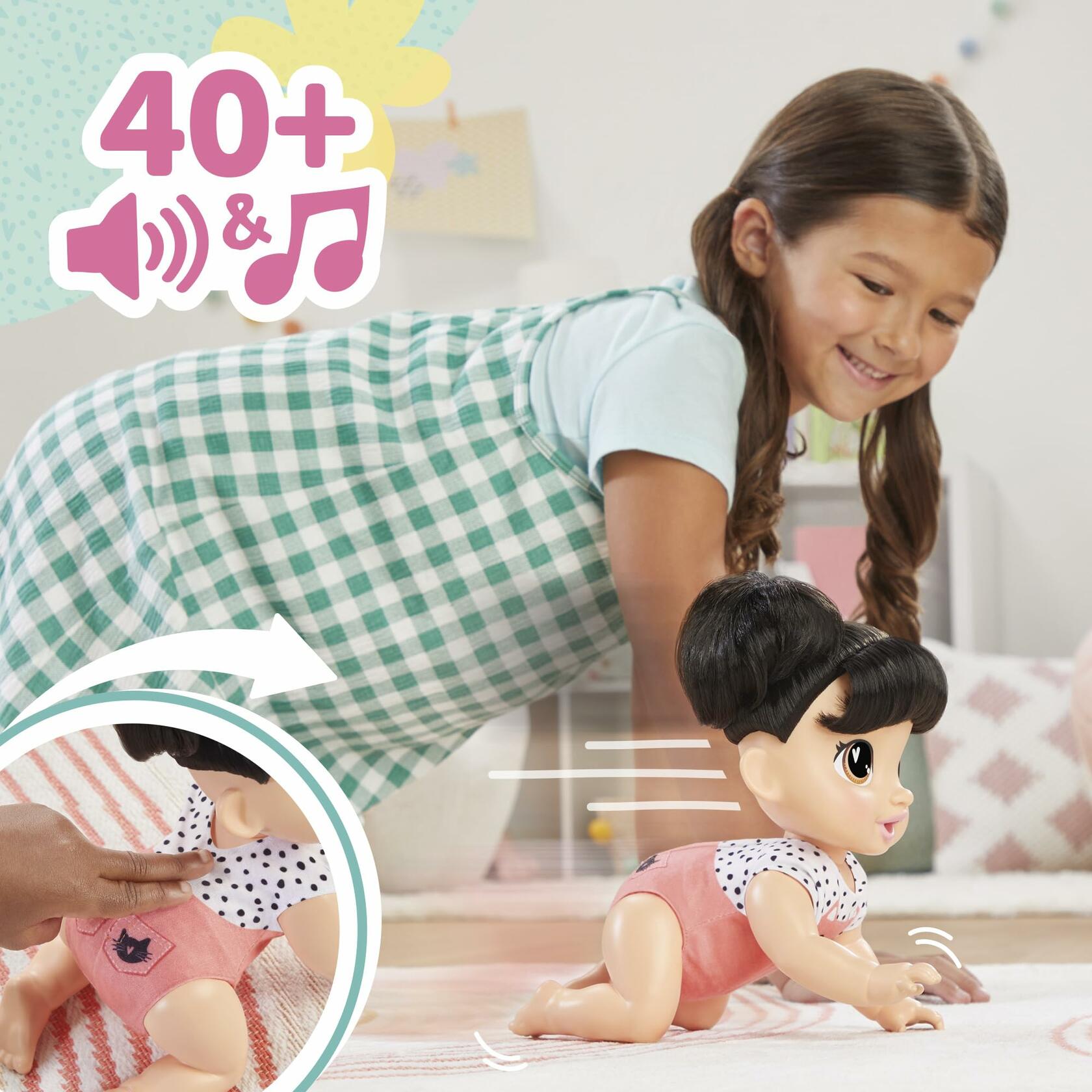 Baby Alive Crawl 'n Play Katie Kat Doll Black Hair 10.75in Electronic Toy