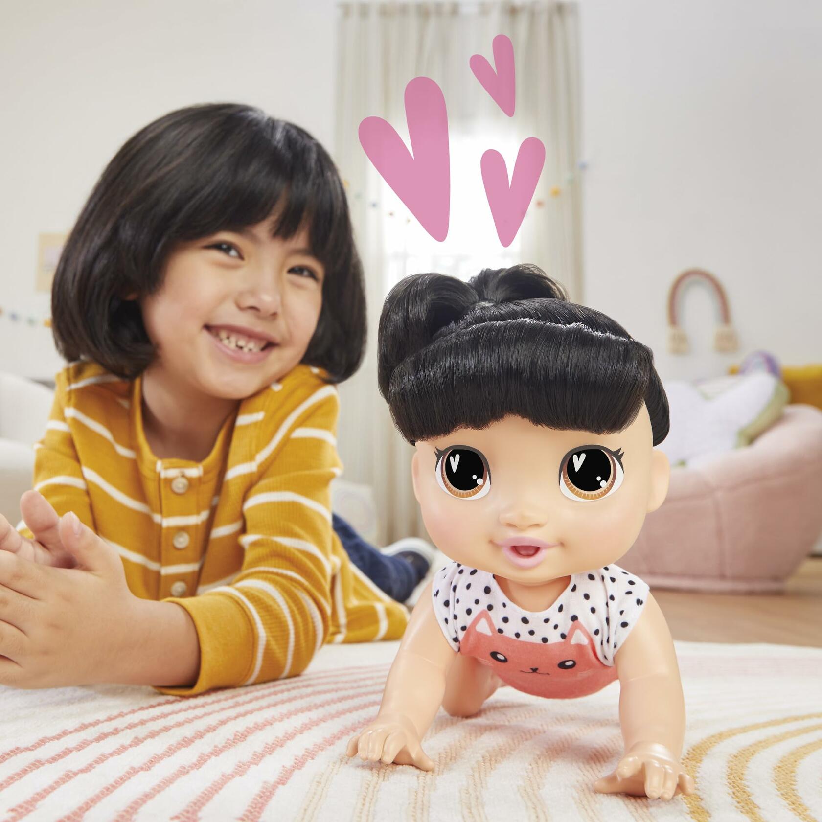 Baby Alive Crawl 'n Play Katie Kat Doll Black Hair 10.75in Electronic Toy