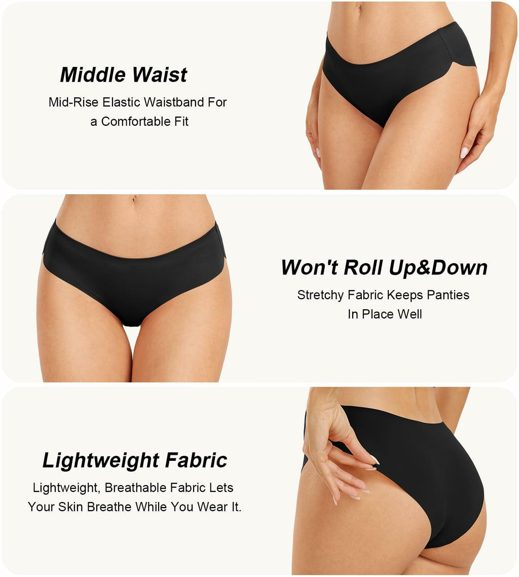 Natugloe Women Seamless Hipster Underwear Bikini Panties Black 6Packs Size XXL