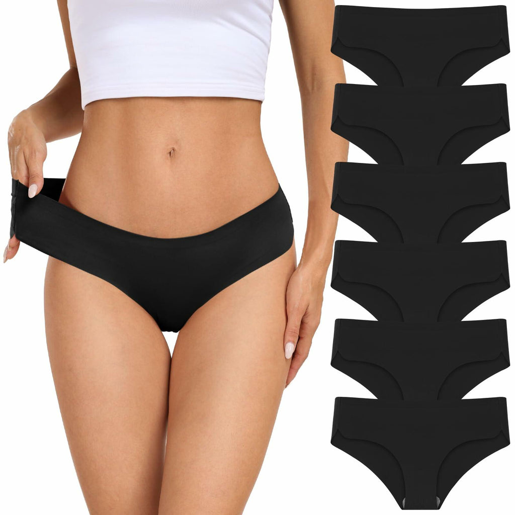 Natugloe Women Seamless Hipster Underwear Bikini Panties Black 6Packs Size XXL