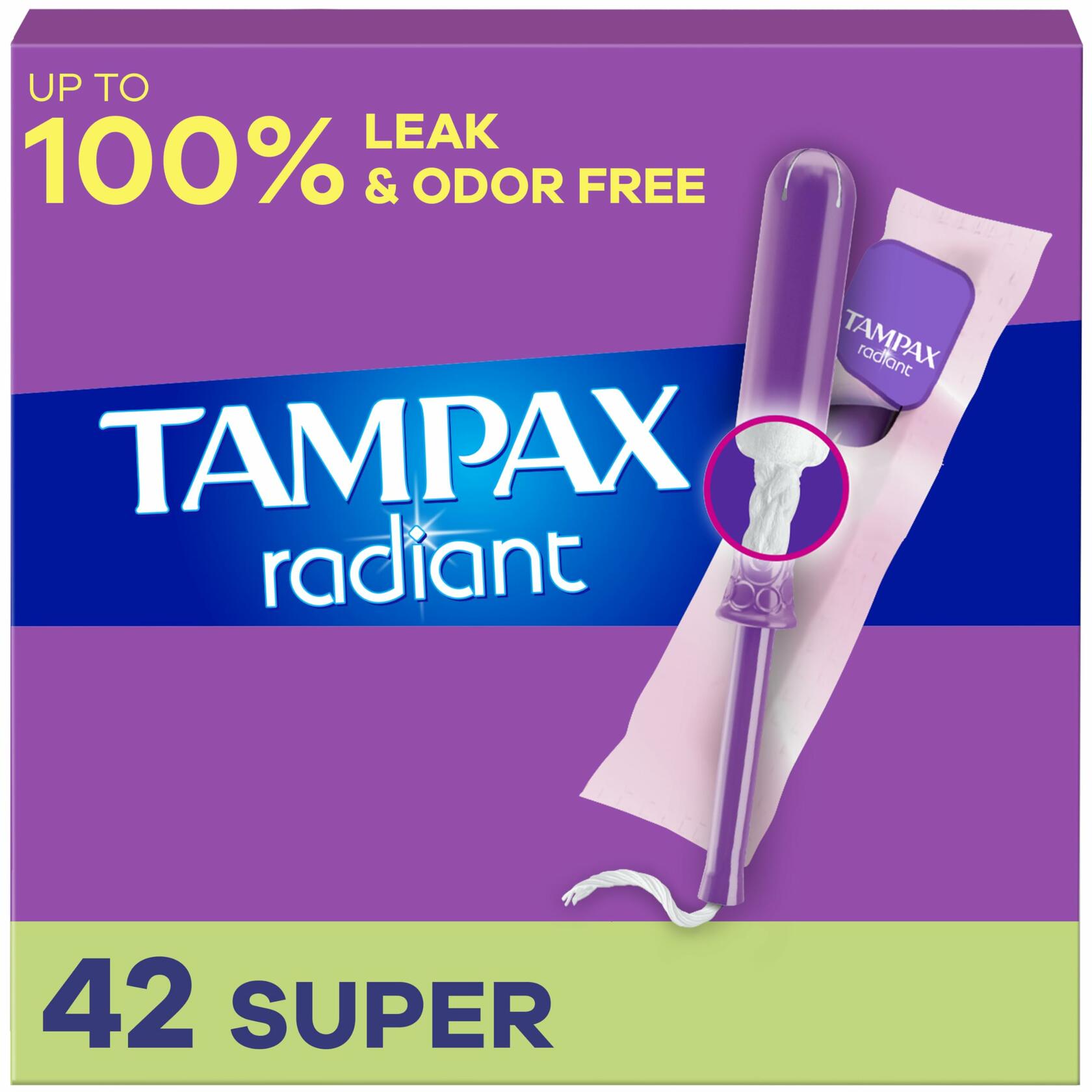 Tampax Radiant Tampons Super Absorbency Unscented 42 Count LeakGuard