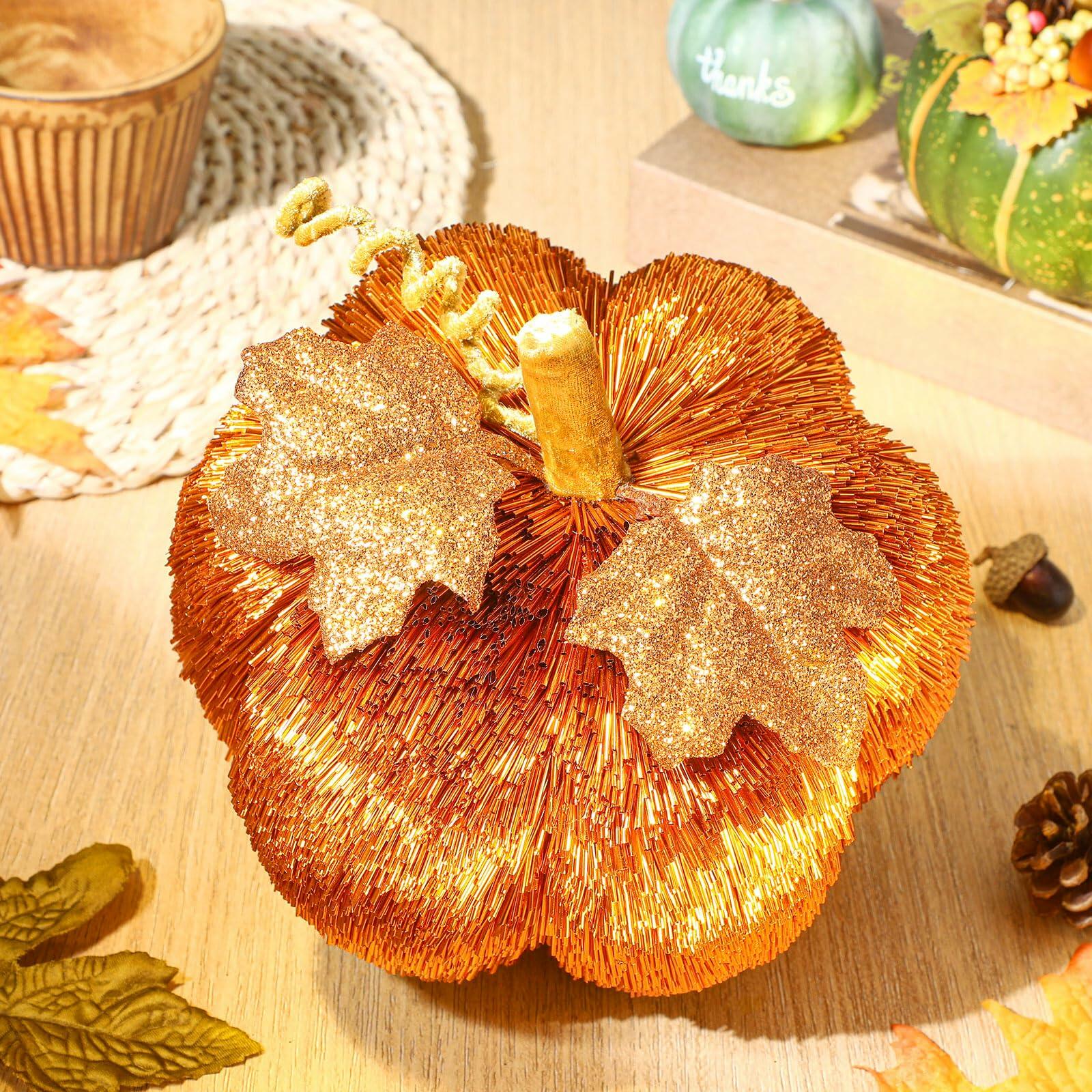 Pipa 7.5" Glitter Pumpkin Thanksgiving Centerpiece Fall Decoration