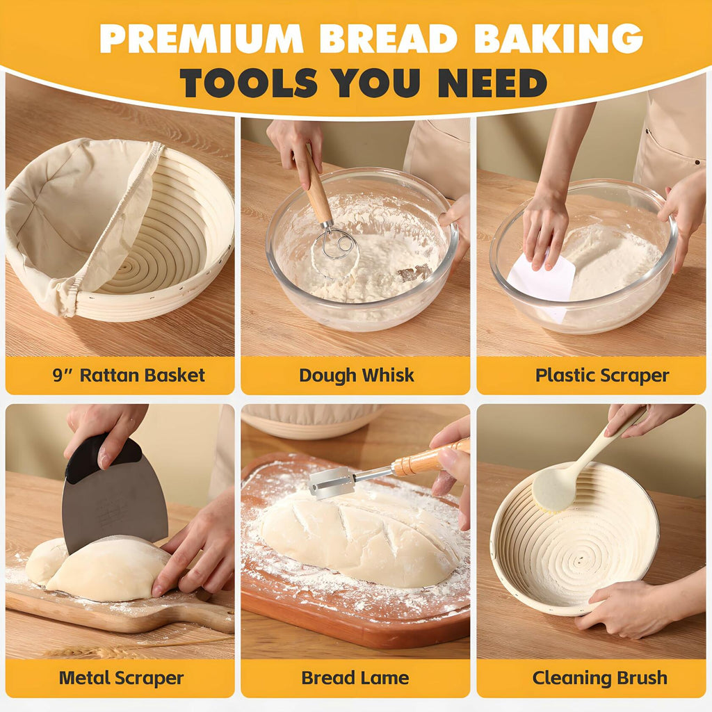 Koackl Sourdough Starter Kit 9" Banneton Basket Cloth Liners Baking Supplies