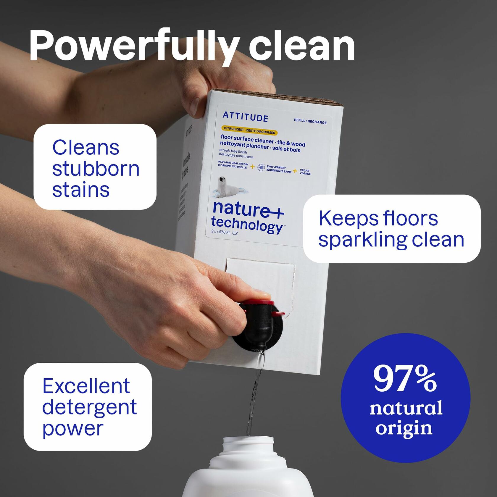 ATTITUDE Floor Cleaner Citrus Zest 35.2oz Vegan Plant-Based EWG Verified