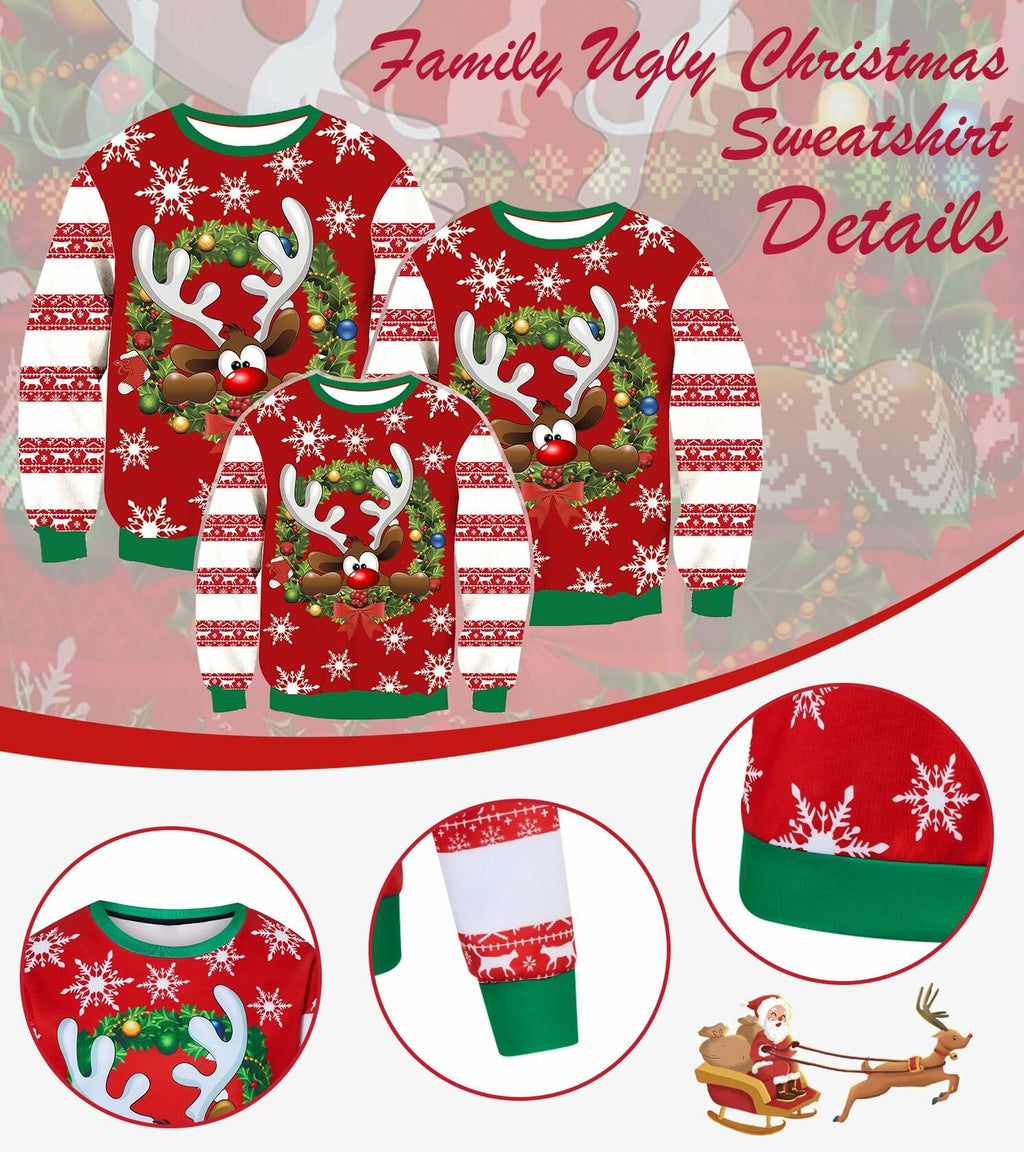 UNIFACO Womens Ugly Christmas Elk Sweatshirt Long Sleeve Crew Neck