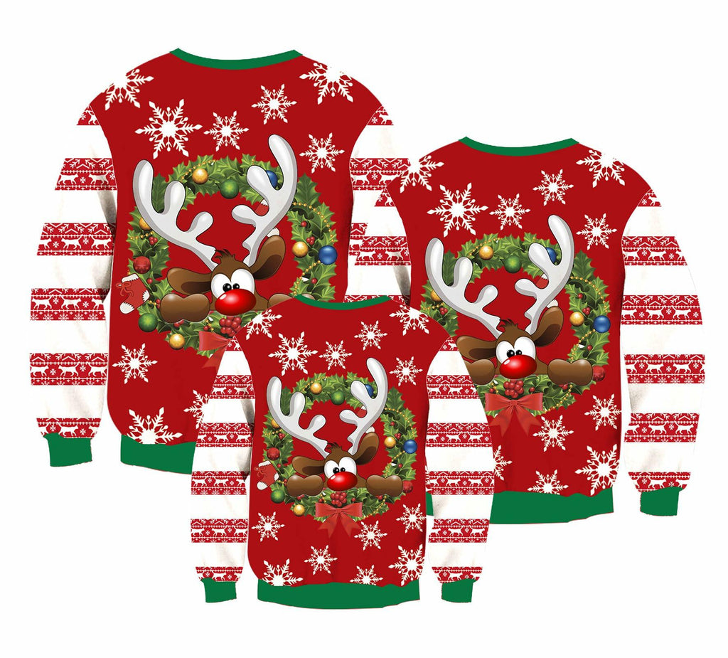 UNIFACO Womens Ugly Christmas Elk Sweatshirt Long Sleeve Crew Neck