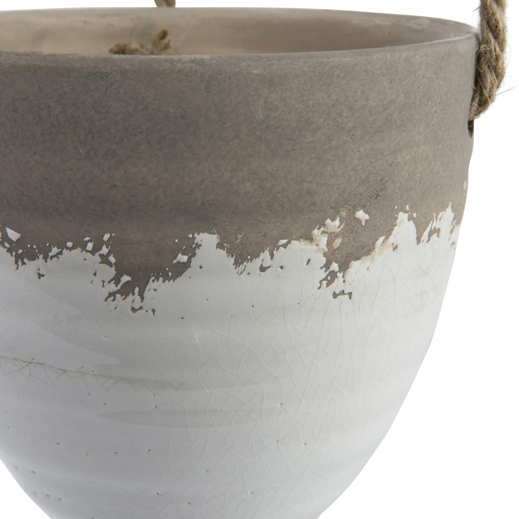 Creative Co-Op Medium White Stoneware Hanging Planter with Jute Rope
