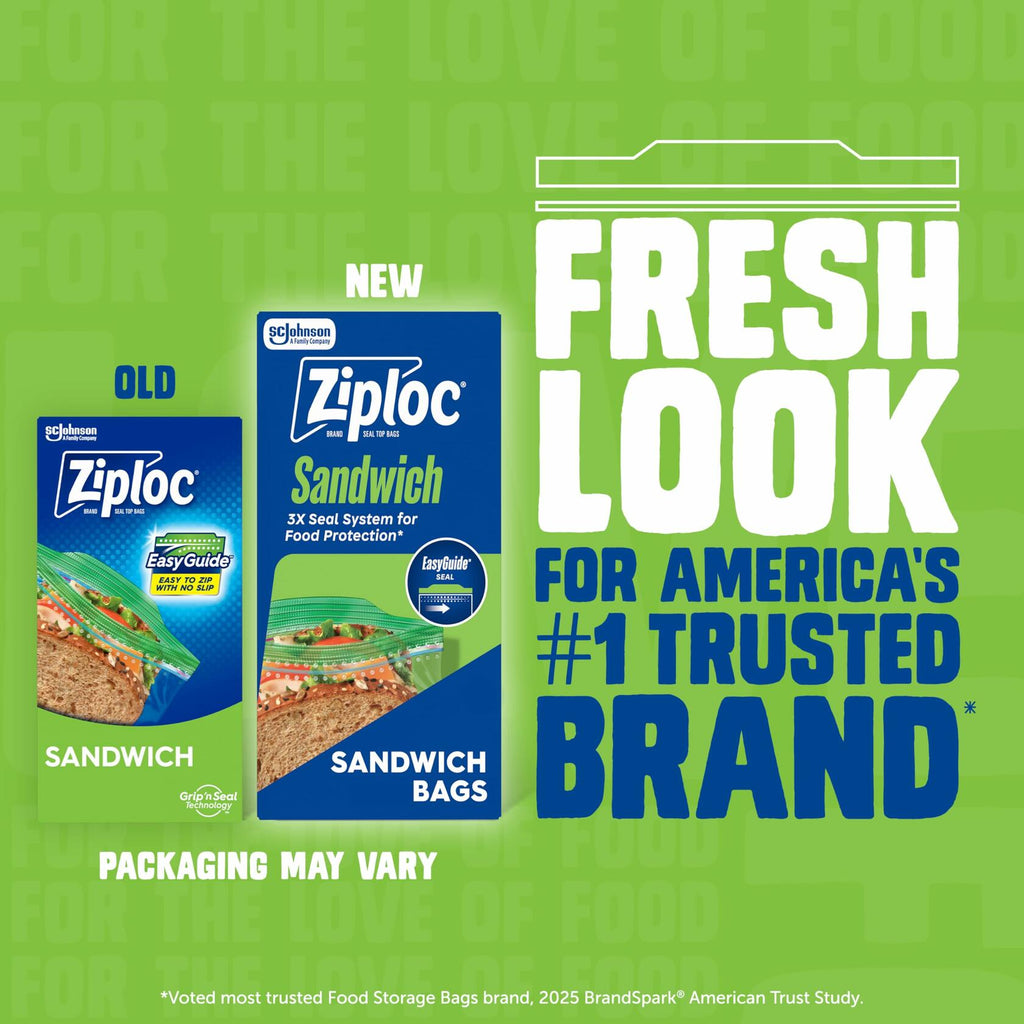 Ziploc Sandwich & Snack Bags EasyGuide Grip 'n Seal 150 Bags