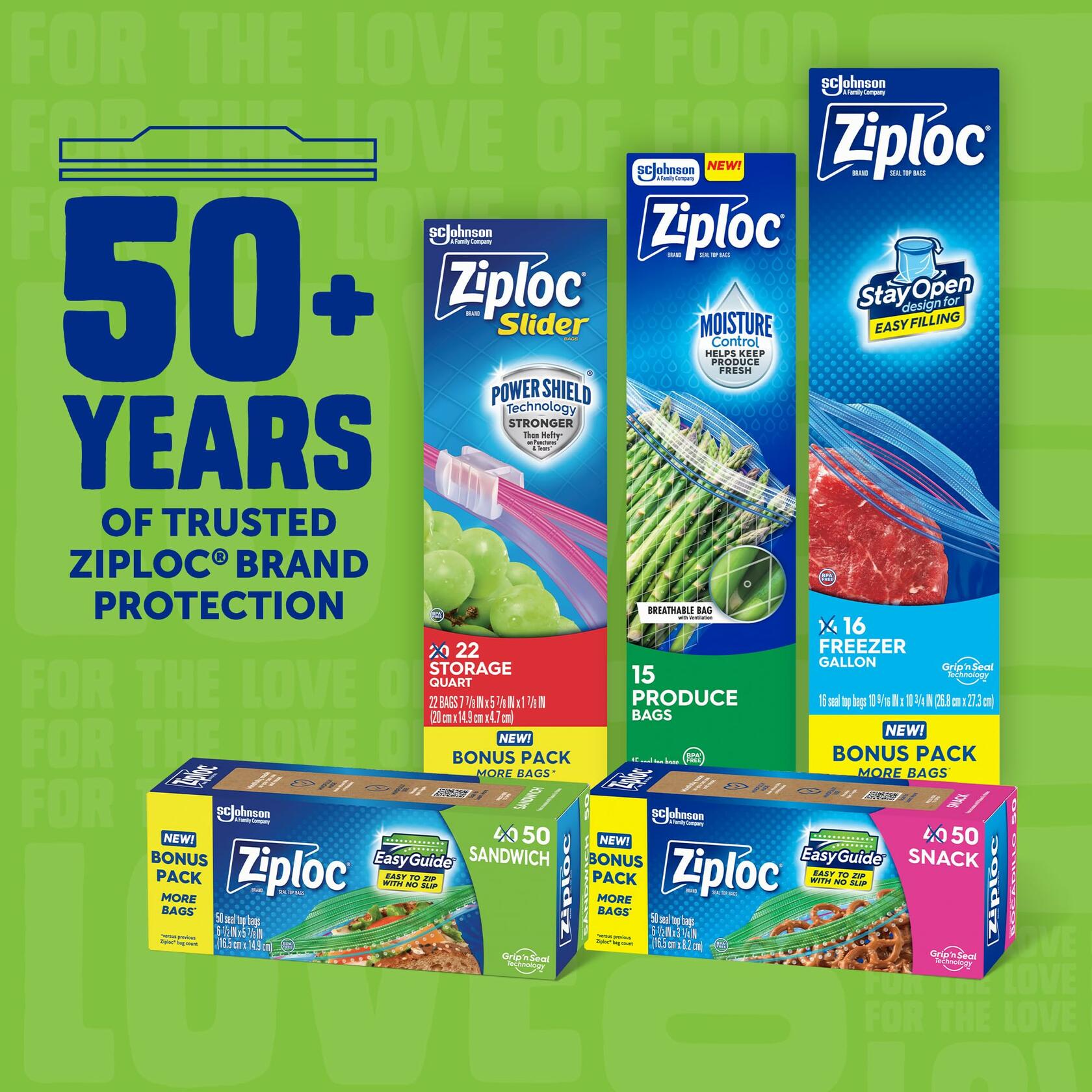Ziploc Sandwich & Snack Bags EasyGuide Grip 'n Seal 150 Bags