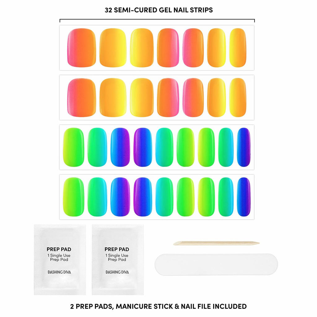 Dashing Diva Glaze Nail Strip Set Rainbow Pop 32 Strips 4-Piece Kit