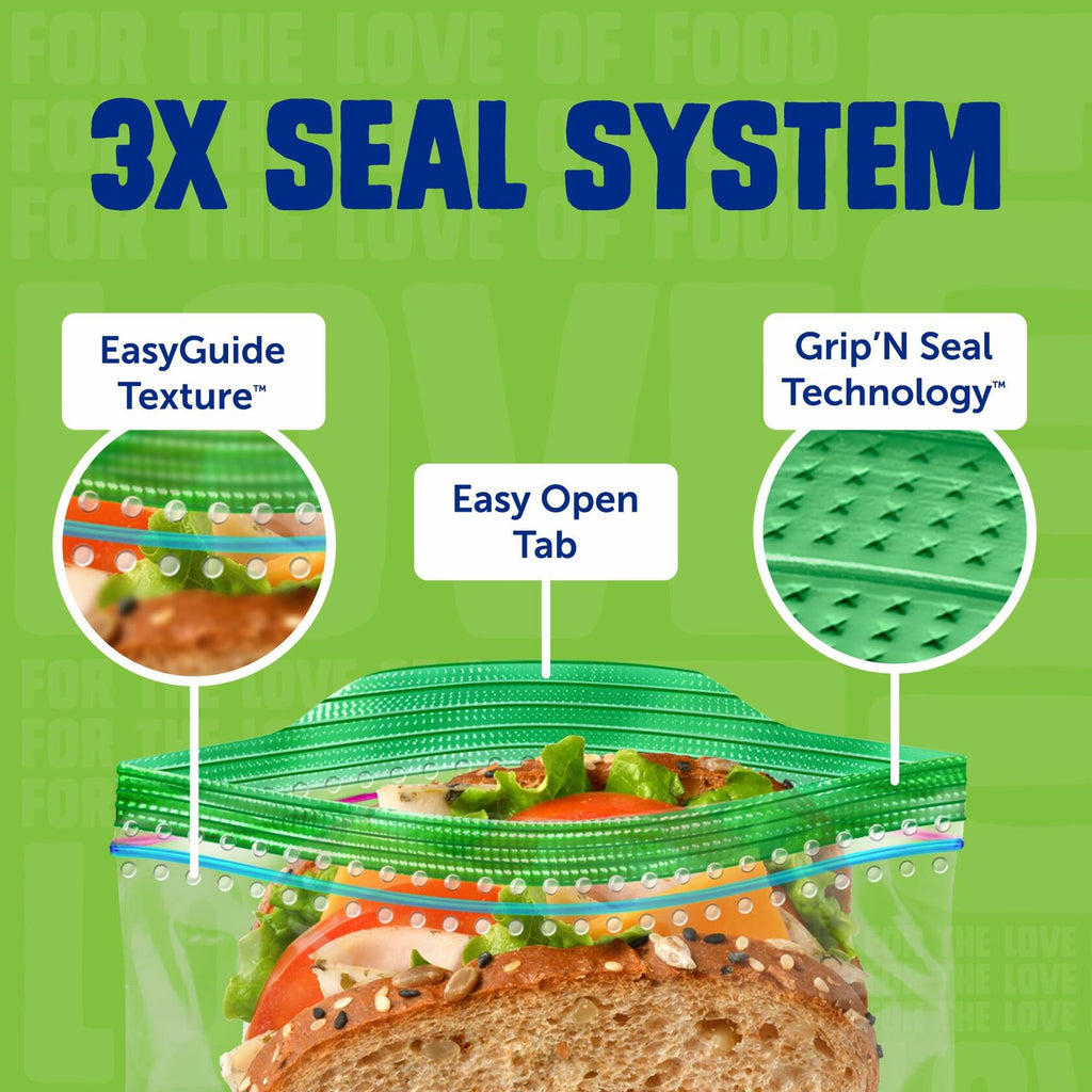 Ziploc Sandwich & Snack Bags EasyGuide Grip 'n Seal 150 Bags