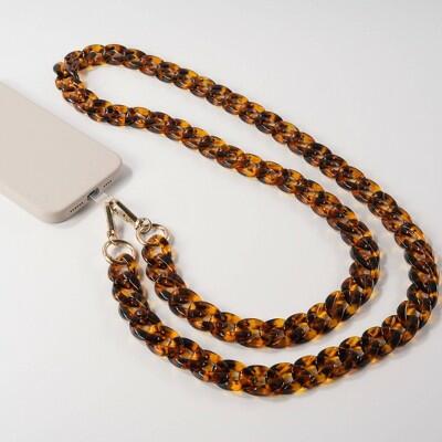 Hello Lux Resin Link Chain Phone Crossbody Strap Tortoise