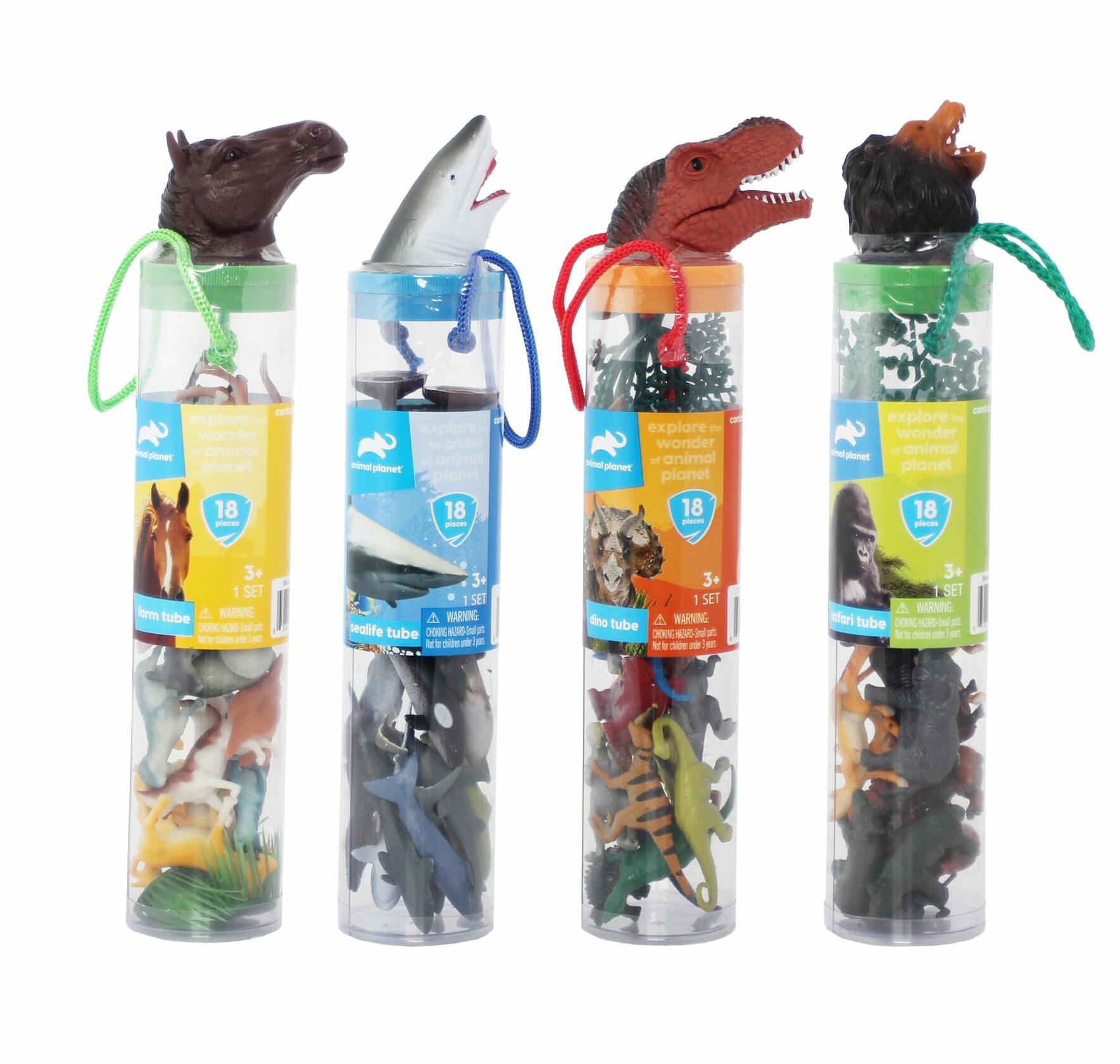 Animal Planet Tubes Case of 16 Tubes 4 Styles Farm Sealife Dino Safari 18 Pc