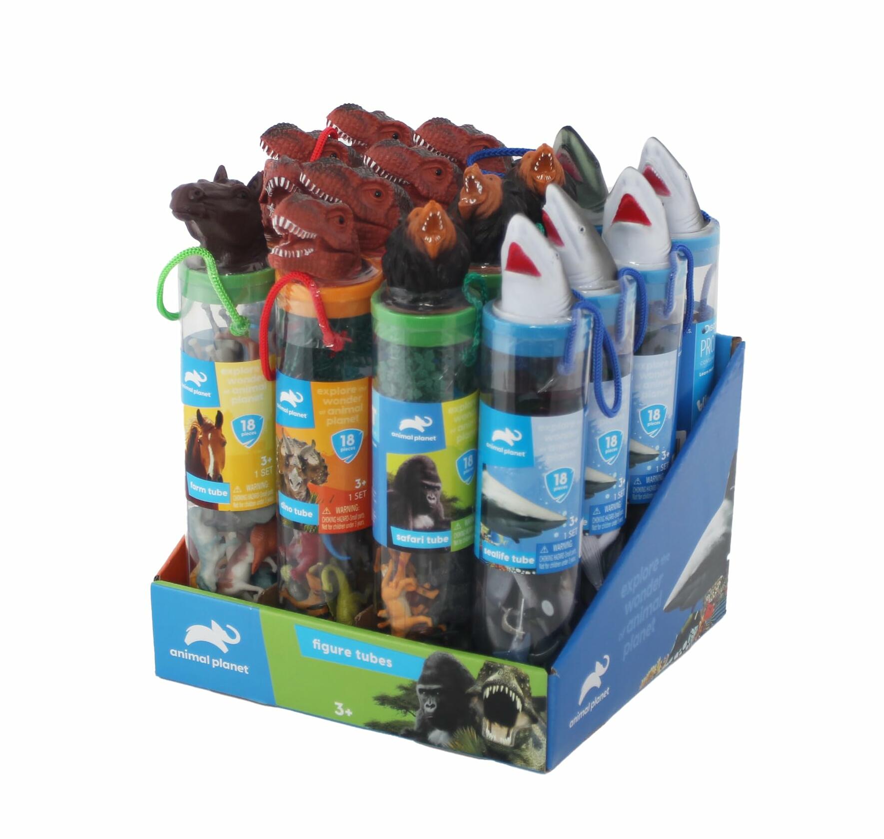 Animal Planet Tubes Case of 16 Tubes 4 Styles Farm Sealife Dino Safari 18 Pc