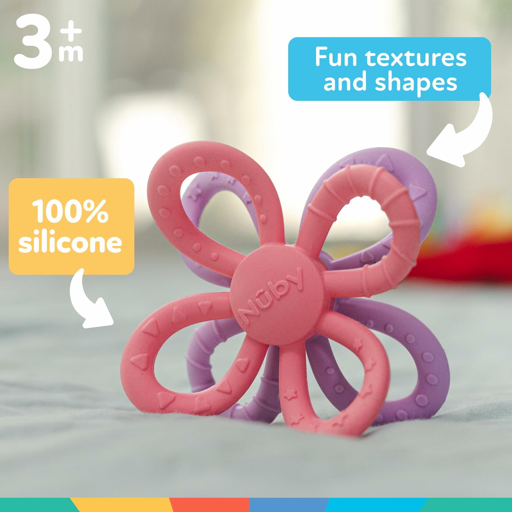 Nuby Fun Loops Flower-Shaped Teether Infant 3+ Months Pink Purple