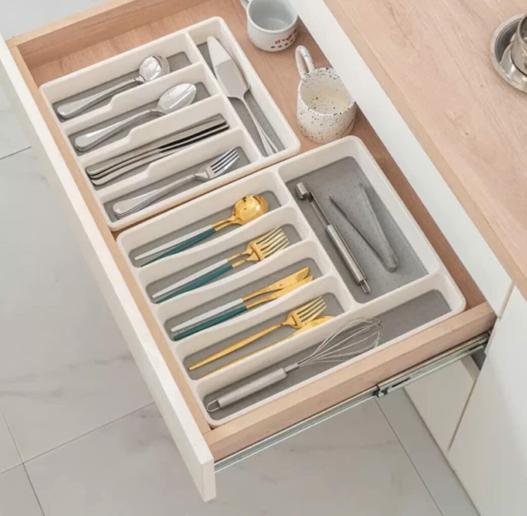 [Like New] Large Silverware Tray 6-Compartment Kitchen Drawer Organizer White BPA-Free