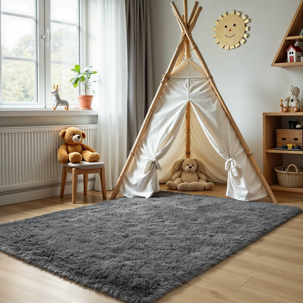 Zentavio Grey 4x6 High Pile Plush Soft Microfiber Area Rug Carpet