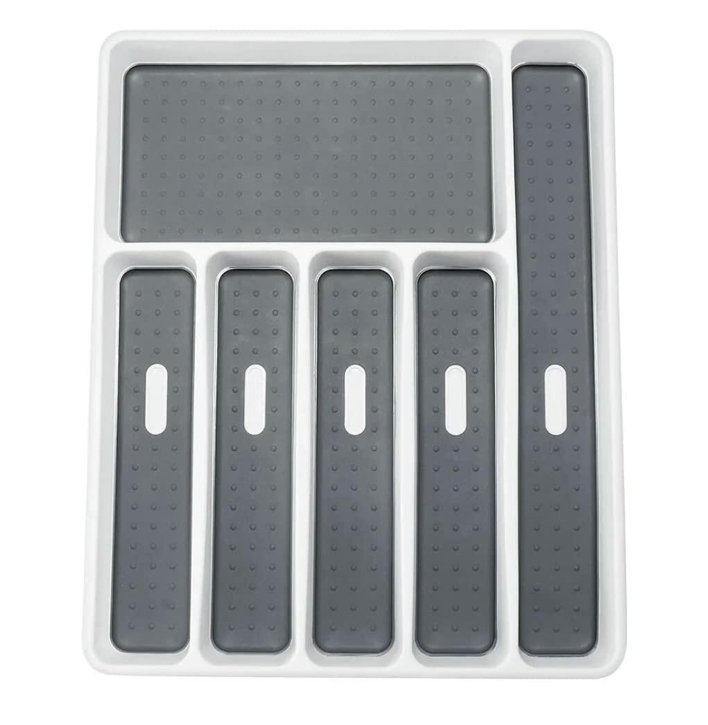 [Like New] Large Silverware Tray 6-Compartment Kitchen Drawer Organizer White BPA-Free