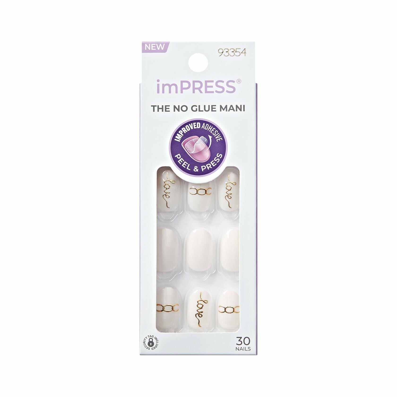 KISS imPRESS Press On Nails Cupid Heart White Short Oval 30 Nails Size S