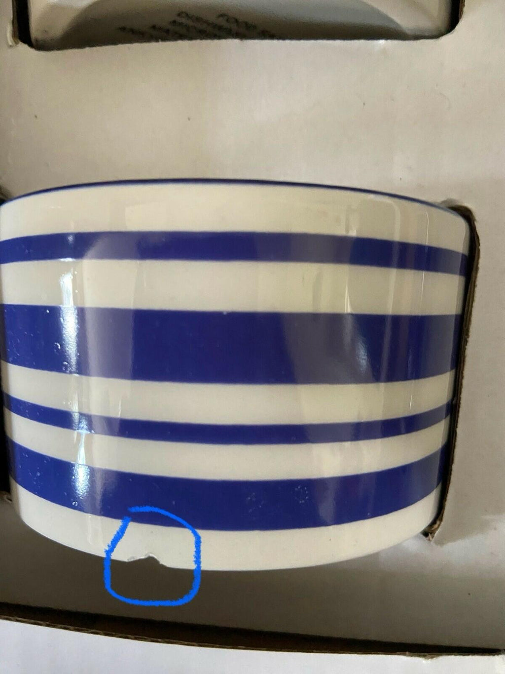 White Ceramic Dessert Bowl Set Blue White Striped Chip Pattern