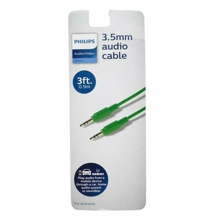 Philips 3.5mm Audio/Video AUX Cable 3ft Green Compatible All Brands