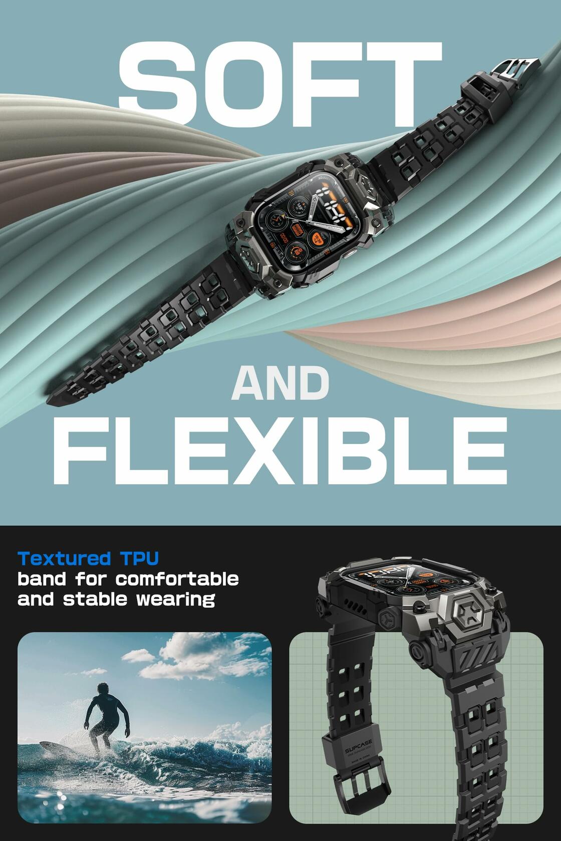SUPCASE Apple Watch 10 46mm Case Band Rugged Sport Black