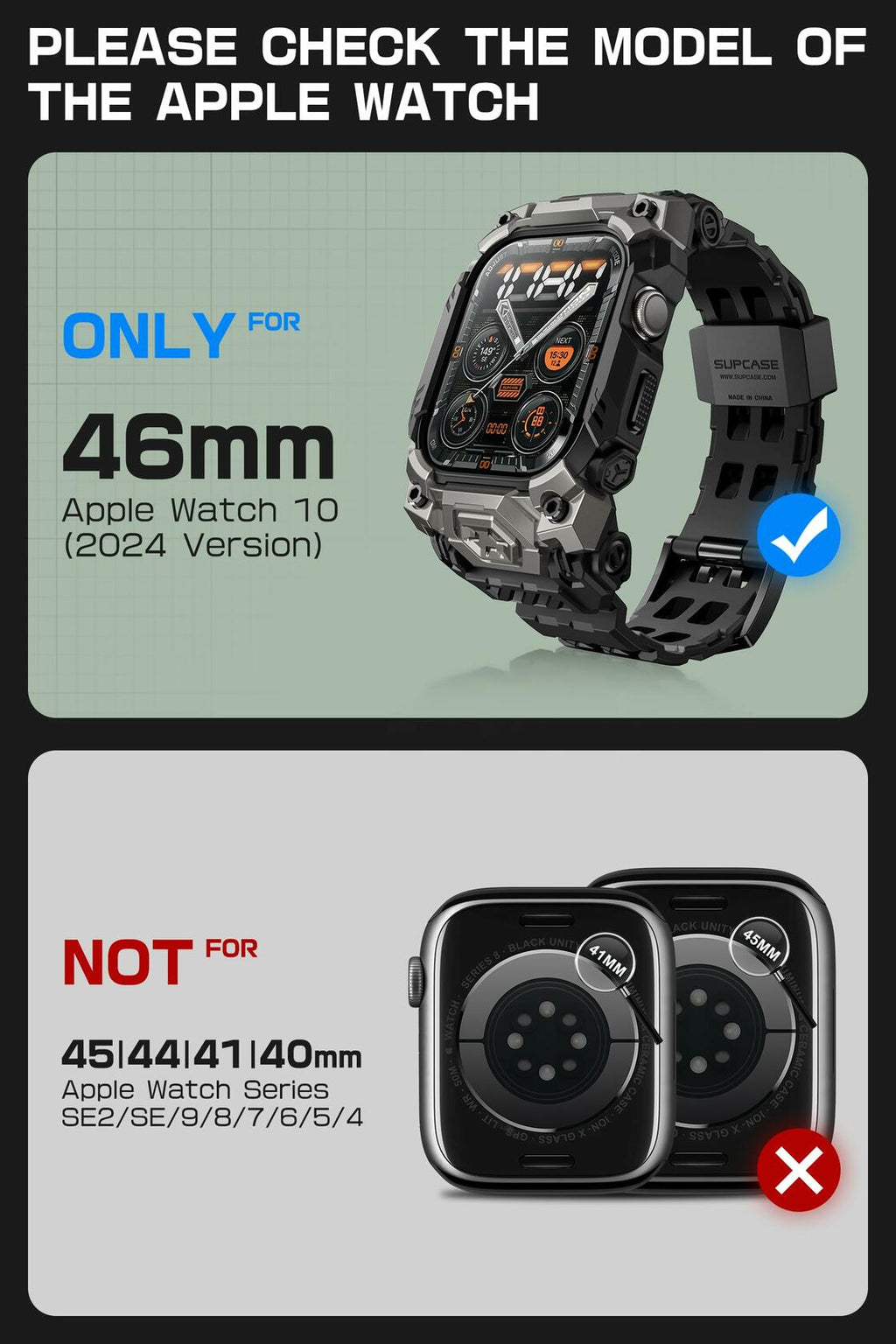 SUPCASE Apple Watch 10 46mm Case Band Rugged Sport Black