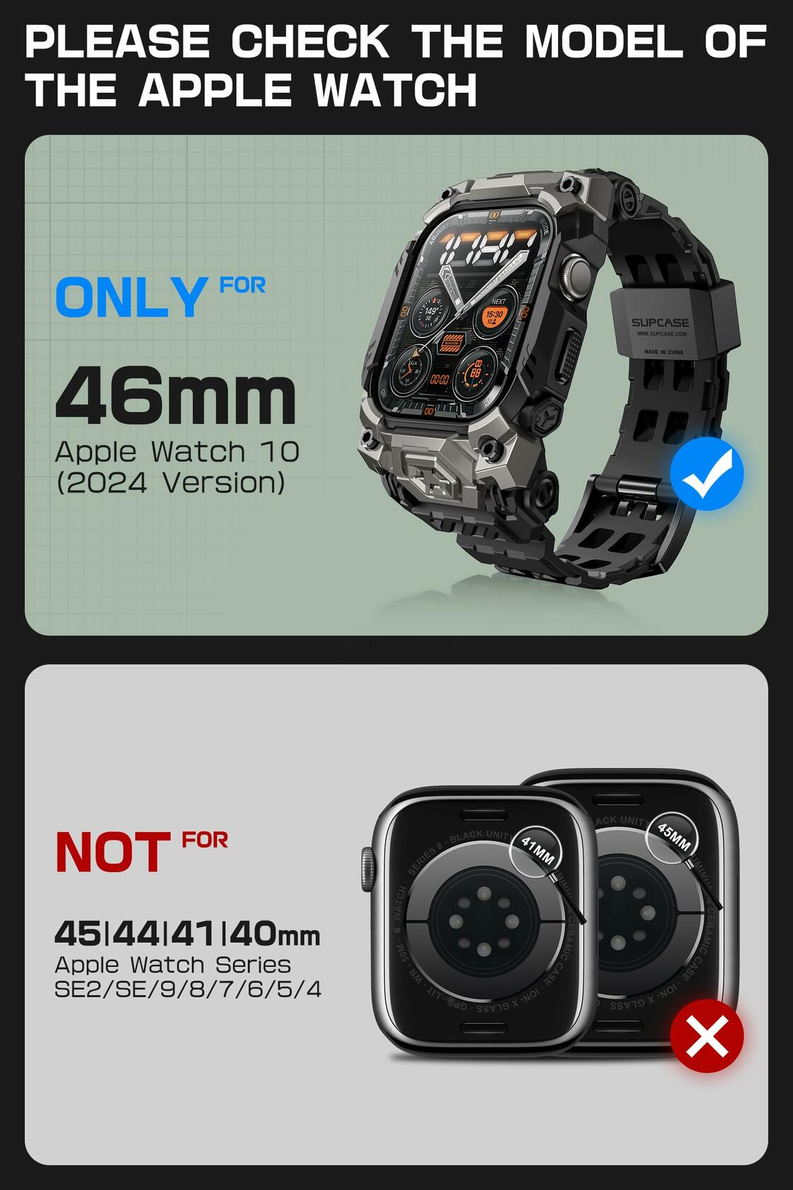 SUPCASE Apple Watch 10 46mm Case Band Rugged Sport Black