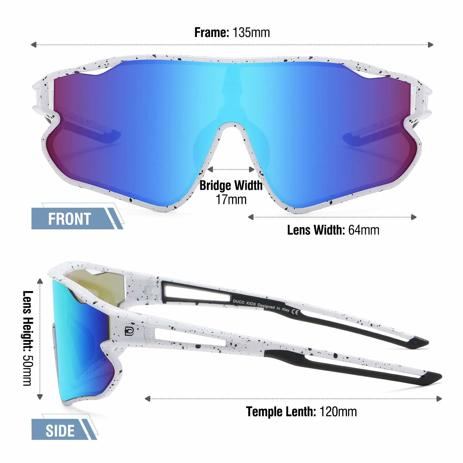DUCO Kids Sunglasses Youth Baseball UV400 TR90 Frame Sports Shades White Black