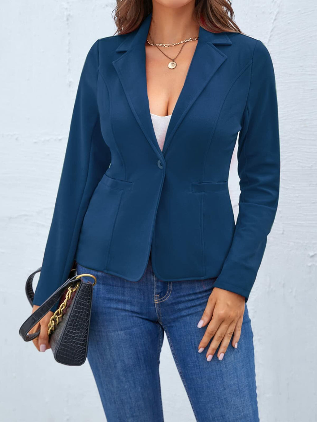 [Like New] MINTLIMIT Women's Open Front One Button Work Blazer Jacket Blue Size XL